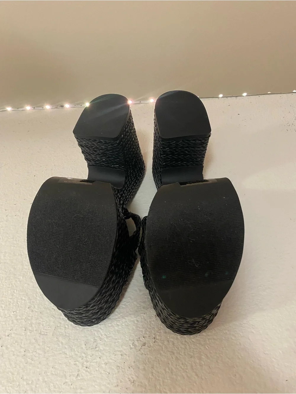 Steve Madden Black Woven Platform Slide Sandals